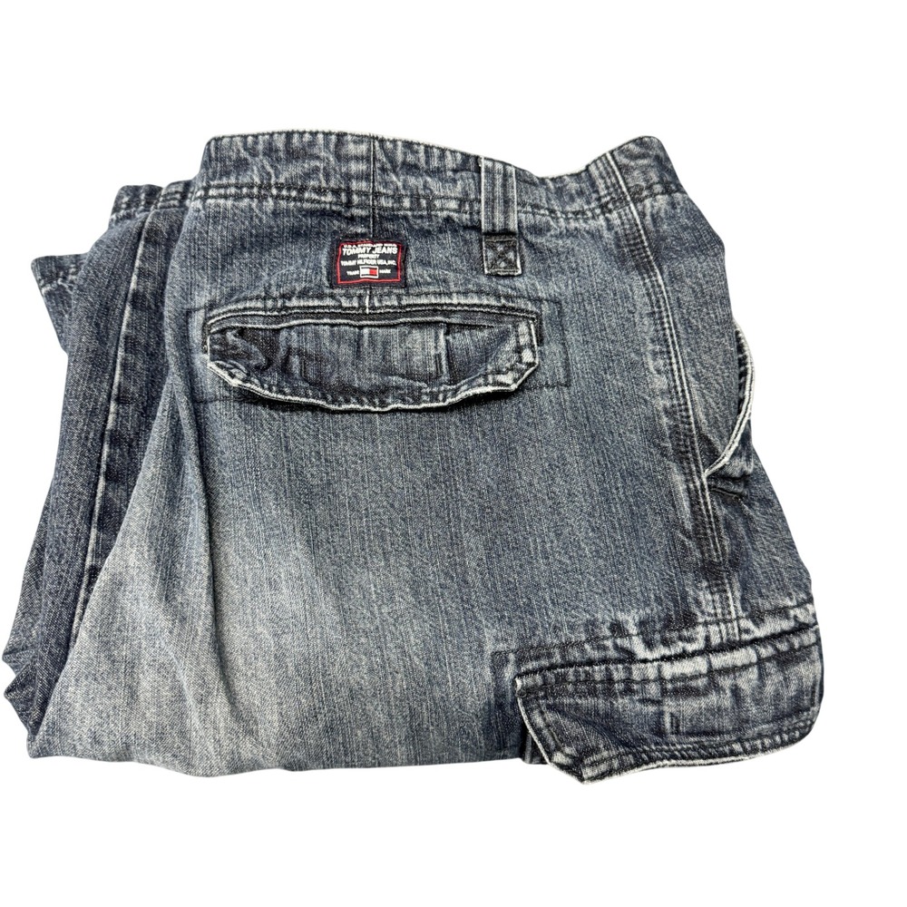 Vintage‎ Tommy Hilfiger Jeans Cargo Mens 40x32 (40x30 ACTUAL) Blue Denim Faded